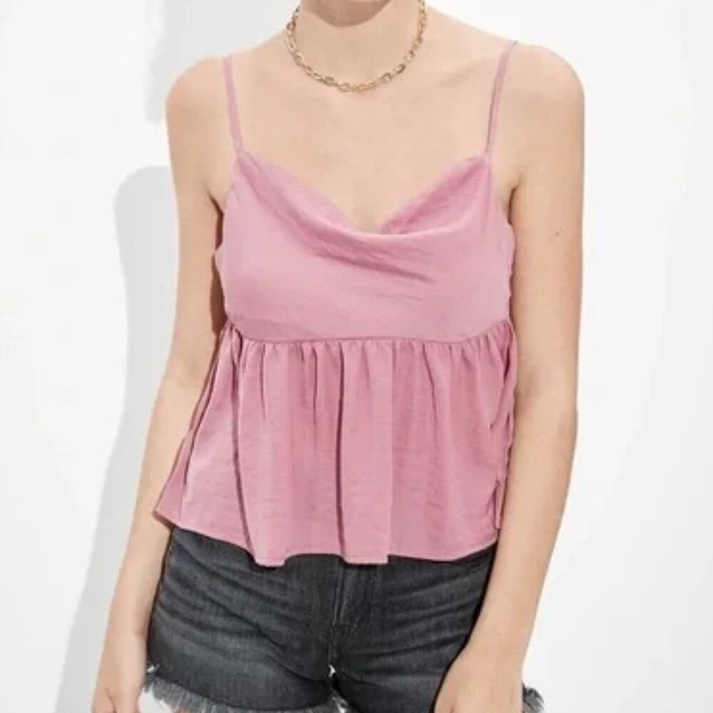 American Eagle Cowl Neck Peplum Cami Top Size M Soft Pink